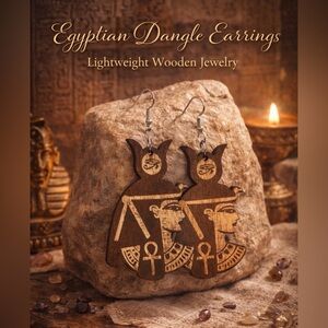 Egyptian Lightweight Wooden Dangle Earrings - Brown